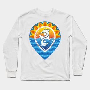 Pinpoint sunset sea and dolphins baroque design Long Sleeve T-Shirt